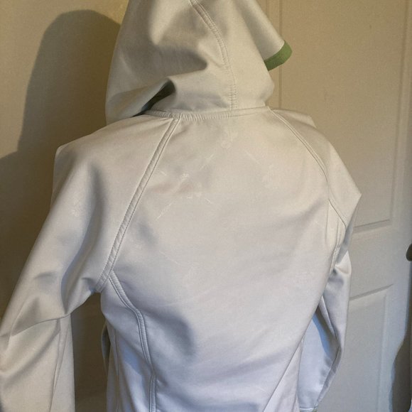 Columbia lightweight rain jacket in off-white w/ lime green fleece lining - Picture 4 of 8